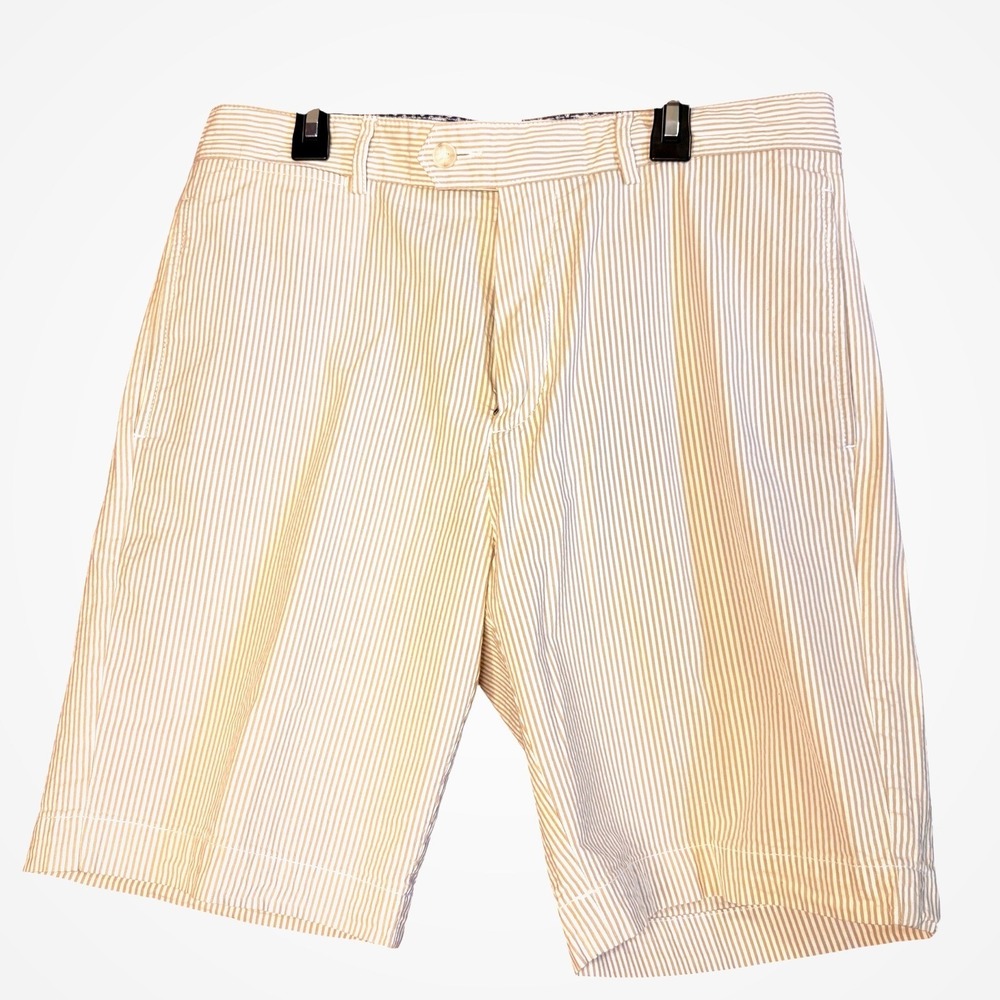 Cremieux Mens Tan White Pinstripe Cotton Shorts Size 32 Preppy Summer Striped - Picture 2 of 7
